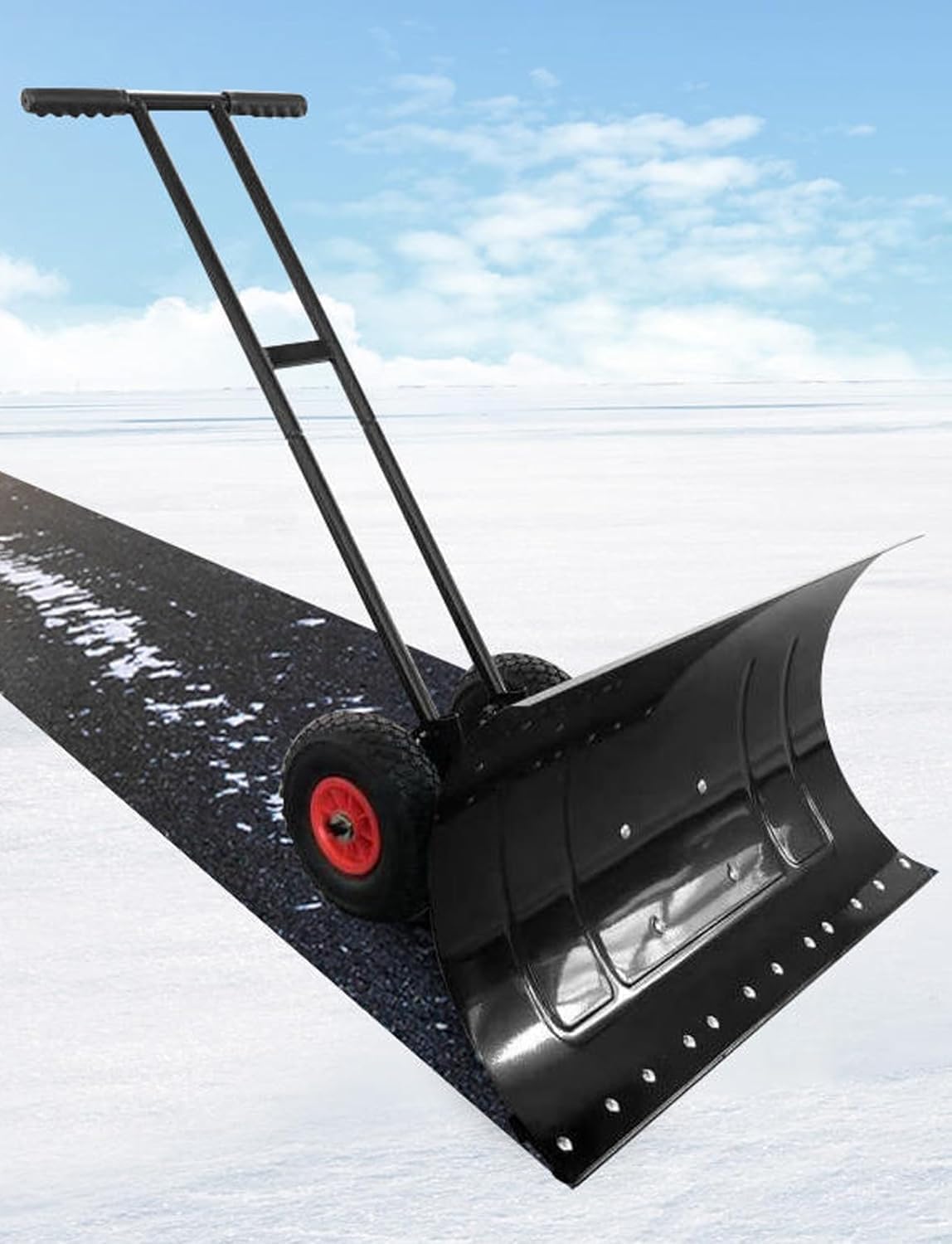 ELEFOCUS Dual-Handle Wheeled Snow Shovel, Adjustable Height-Blade Direction, Carbon Steel Pusher for Snow, Grain, Coal(75x43cm/29x17in)