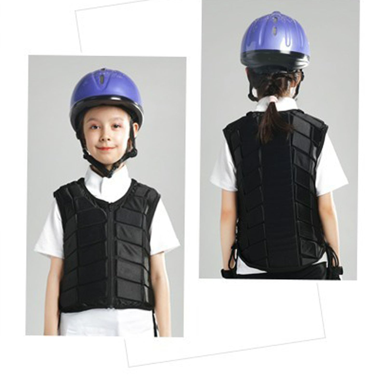 RiToEasysports Gilet d'équitation pour enfants, gilet de protection pour l'équitation, absorption des chocs avec côtés réglables, fermeture éclair, doublure respirante pour garçons et filles