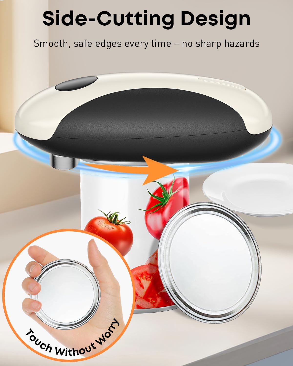 Pawfly Ouvre-Boîte Électrique Rechargeable avec Porte-Couvercle Magnétique, Ouvre-Boîte Automatique sans Fil One-Touch pour Mains Arthritiques, Utilisation Mains Libres, Ouvre-Boîte à Bords Lisses