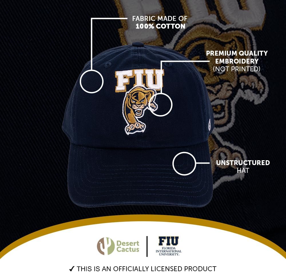 Desert Cactus Florida International University Baseball Hat Panthers FIU Brimmed Embroidered Hats Cap Adjustable Cloth Strap Adult (Style A) Blue