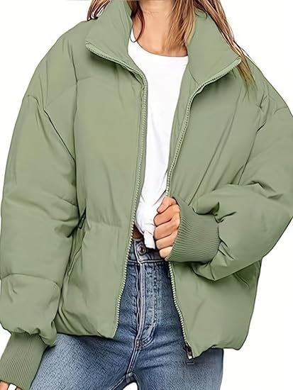MOXDO Women's Long Sleeve High Neck Zipper Coat Thick Warm