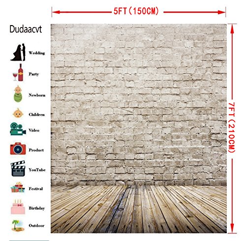 Dudaacvt 5X7Ft Antique Brick Wall Backdrop Wooden Floor Product Portrait Baby Birthday Party Graduation Home Decoration Photo Booth Studio Prop Banner #TOP2