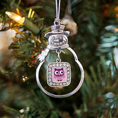 Inspired Silver - Cute Owl Charm Ornament - Silver Square Charm Snowman Ornament With Cubic Zirconia Jewelry #TOP1
