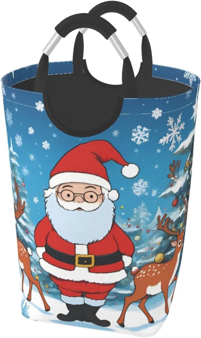 Cute Christmas deer Square storage bag 50L, suitable for multiple scenes, foldable dirty clothes storage basket.