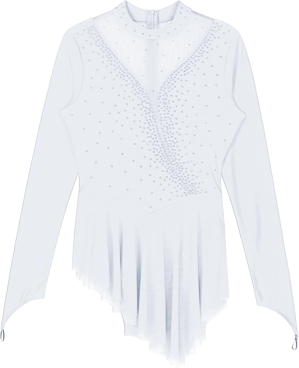 Women Long Sleeves Mesh Patchwork Ice Figure Skating Dress Gymnastics Ballet Leotard Dress Competition Outfits