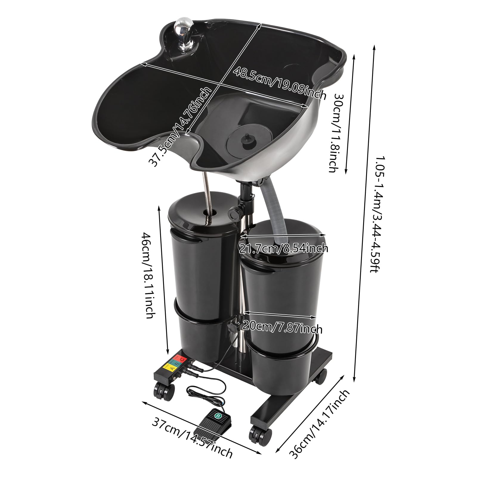 Lavabo portátil de pie con doble depósito de altura ajustable con bomba eléctrica y tubo de drenaje para peluquería, personas mayores, mujeres embarazadas