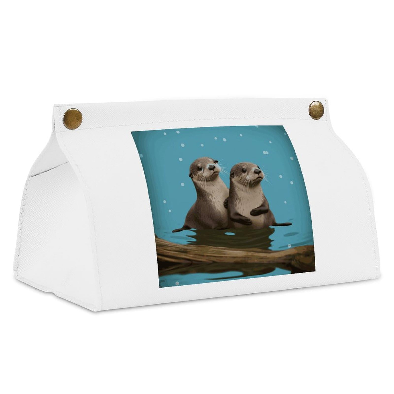 Cute Otters White Tissue Box Cover Rectangle PU Leather Cover for Tissue Boxes Modern Tissue Holder for Bathroom Office Tissue Holders Decorative Cute Napkin Holder for Kitchen Bedroom