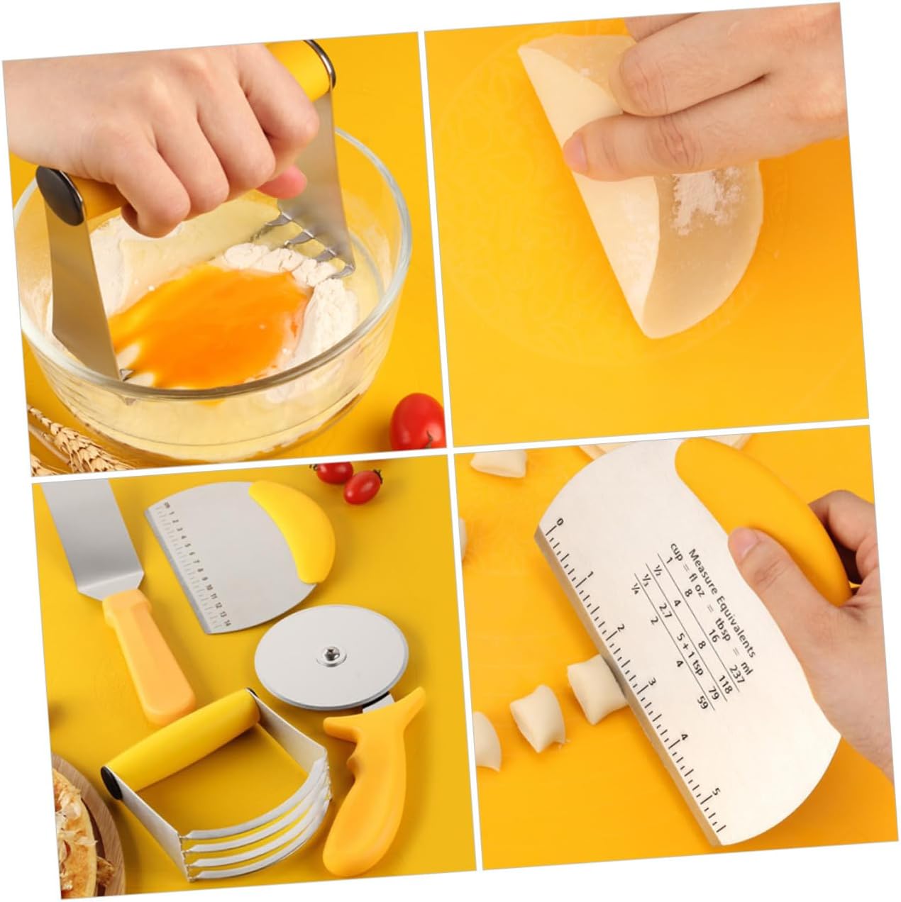 Homoyoyo 5pcs Stainless Steel Pizza Cutter and Silicone Kneading Mat Set with Measurement, Dough Rolling and Baking Tools for Home Kitchen