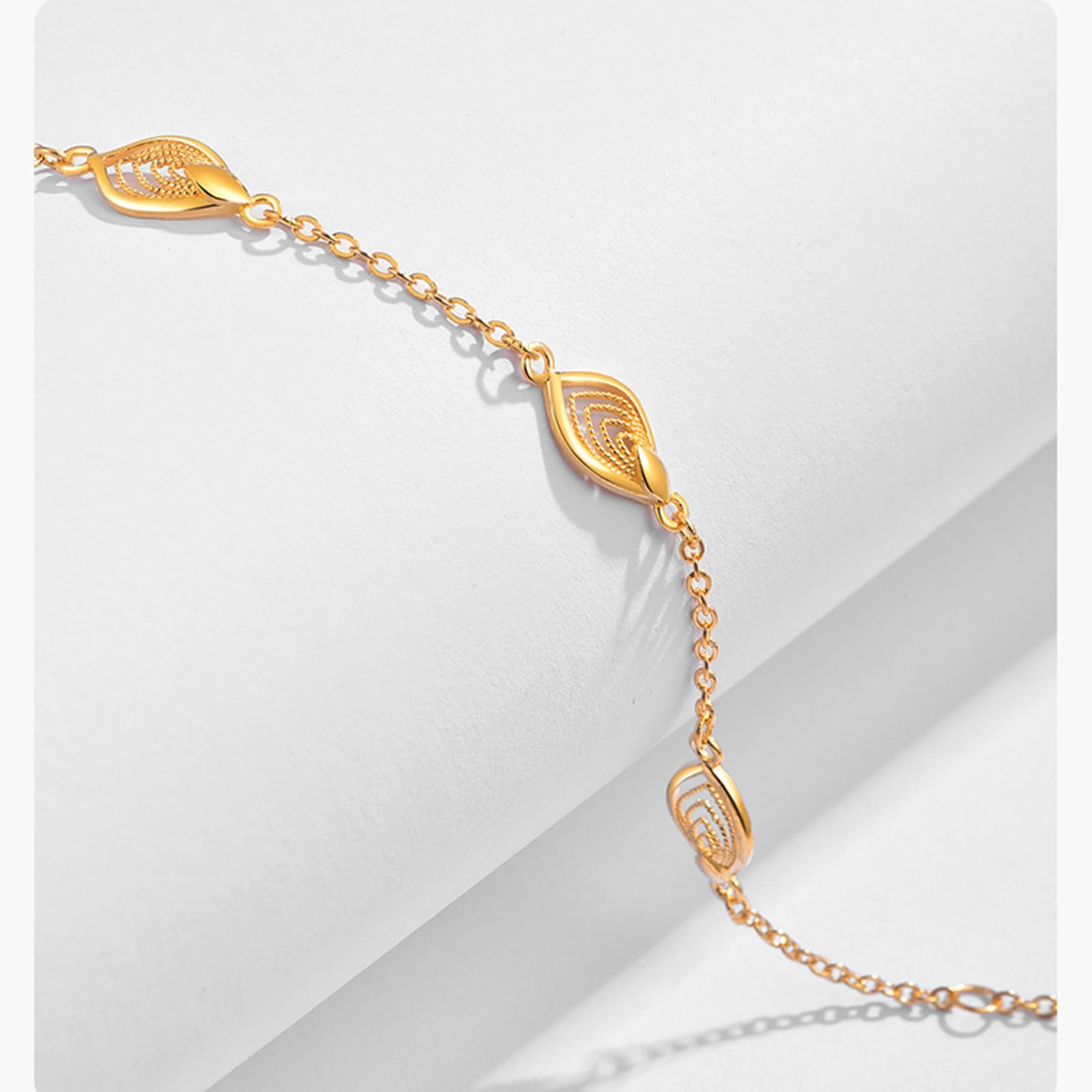 Bracciale Oro Giallo 750/375/585, Bracciale a Catena con Foglie 16-18 cm Estensione 4 cm, Braccialetto Donna Fidanzati