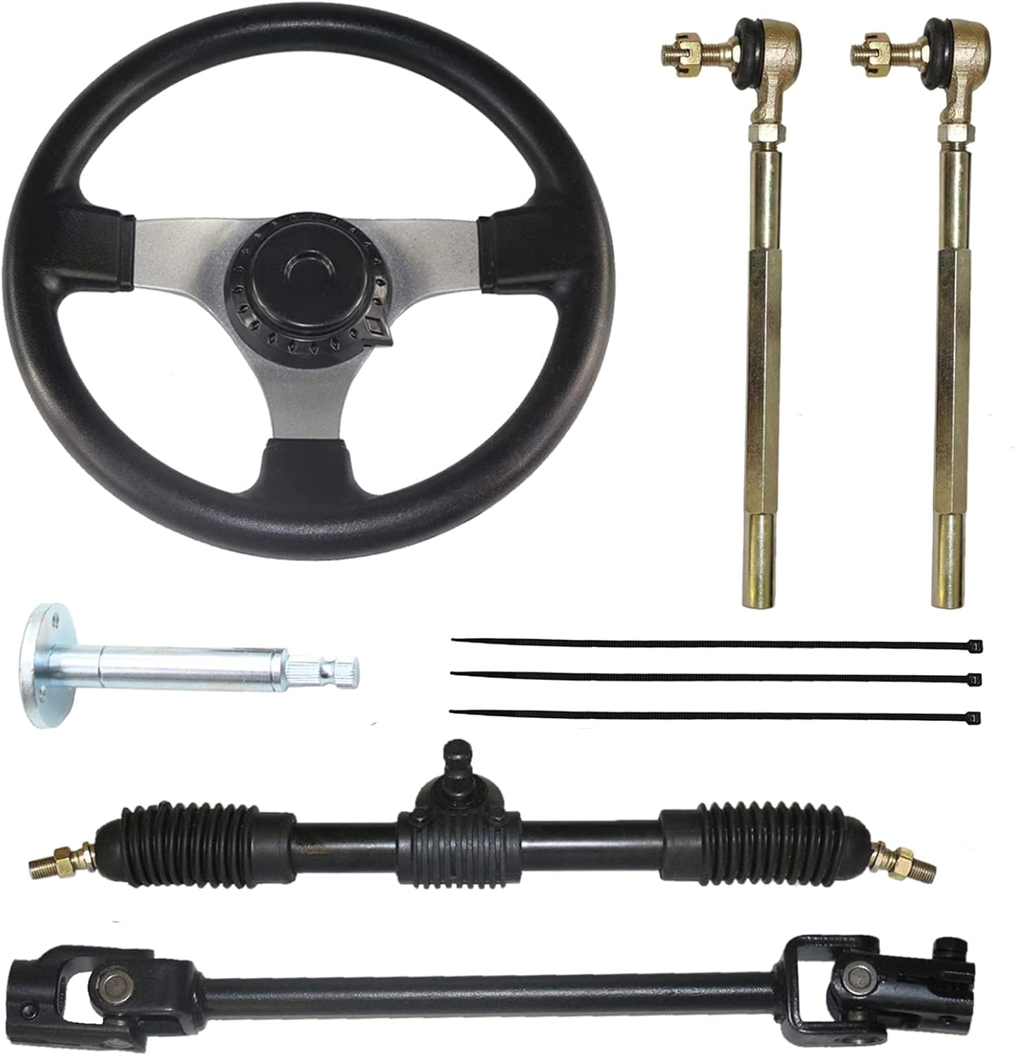 PRO BAT 300mm/11.8'' Go Kart Steering Wheel Steel Kit with 420mm/16.5'' Gear Rack Pinion Shaft Tie Rod Replacement for Go Kart Go Cart ATV UTV 110cc 125cc 140cc 150cc