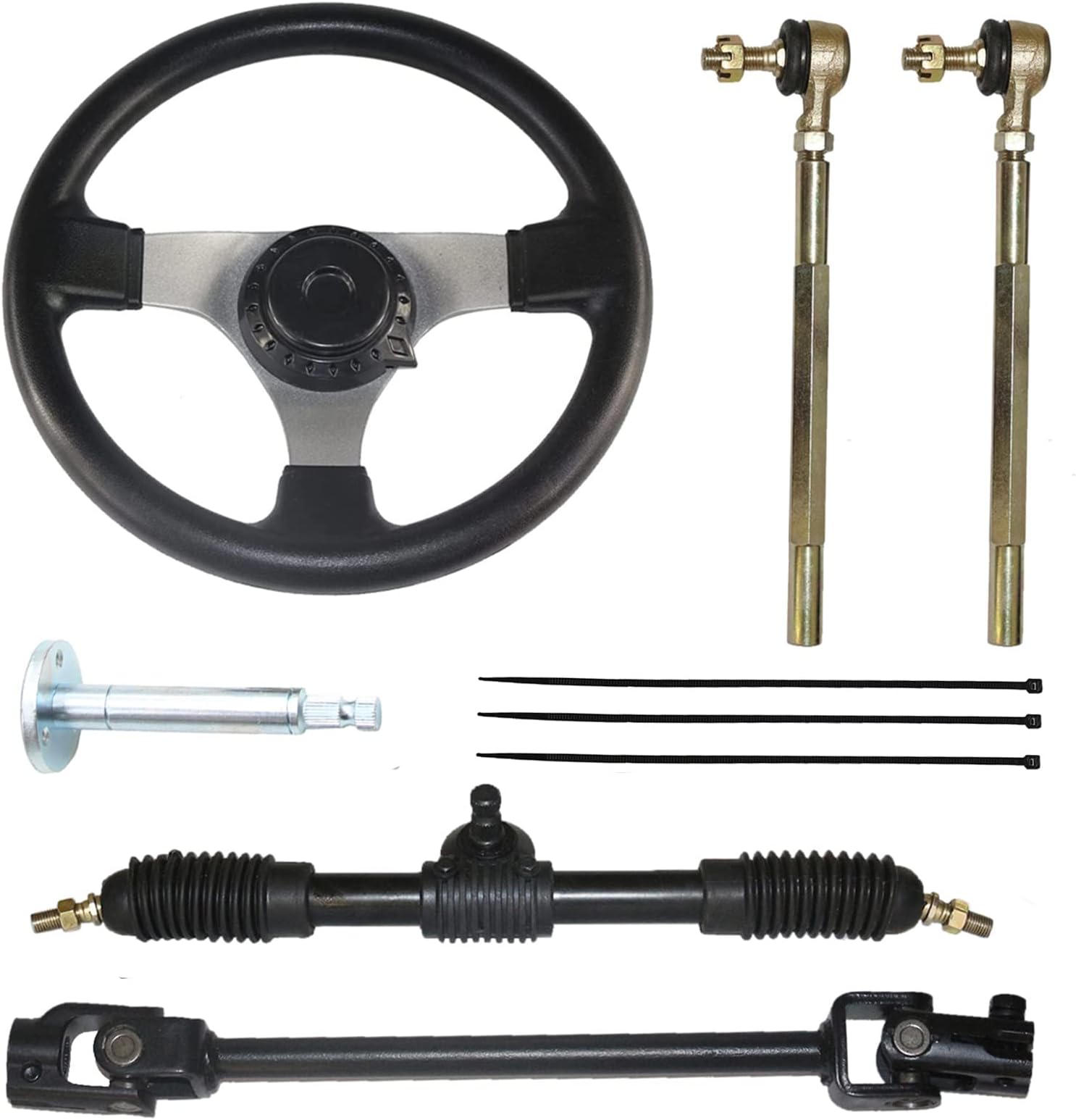 PRO BAT 300mm/11.8'' Go Kart Steering Wheel Steel Kit with 420mm/16.5'' Gear Rack Pinion Shaft Tie Rod Replacement for 110cc 125cc 140cc 150cc Go Kart Go Cart ATV UTV
