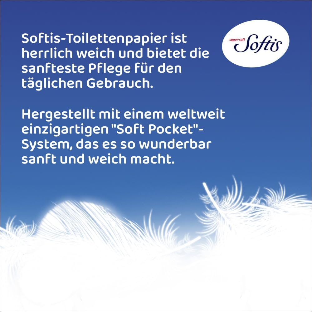 Softis 4-lagiges Toilettenpapier | 45 Rollen-Packung (5 x 9 Einzelpackungen) | 100 Blatt pro Rolle | Einzigartiges Softkammer-System | Recyclebare Verpackung | FSC-zertifiziertes Papier