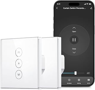 Interruptor Persiana WiFi para Cortina Inteligente, Control de Porcentaje, Temporizador Domótico Compatible con Alexa y Google Home, Panel de Vidrio Táctil, Requiere Hilo Neutro, 2 Packs