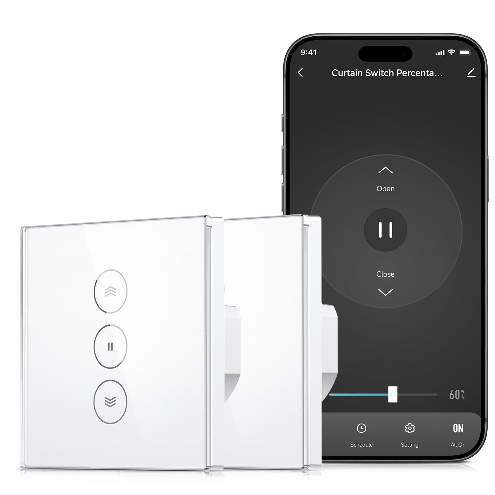 Interrupteur Connecté WiFi Volet Roulant Alexa [Fil Neutre] | Commutateur Intelligent Pour Rideau Avec Commande De Pourcentage Compatible Google Home, Minuterie Temporisée 2er