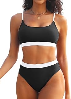 Tempt Me Two Piece Bikini High Waist Sporty Scoop Neck Swimsuits for Women High Cut Swimsuit with Bottom Price In India