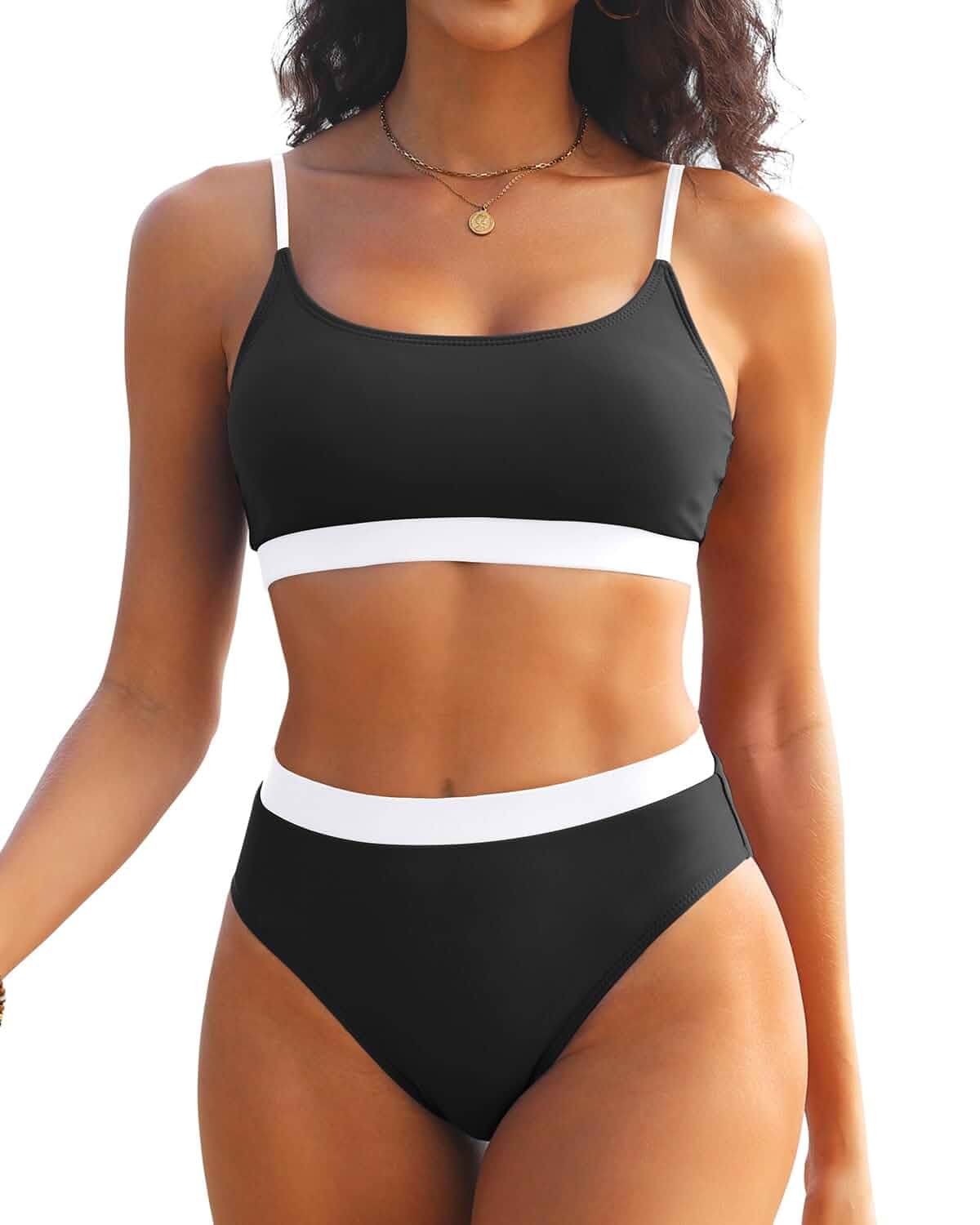 Tempt Me Cheeky Bikini Set for Women Sporty Two Piece Swimsuits High Cut Bottom,High Waisted Brief,Adjustable Shoulder Straps,Removable Cups,Athletic