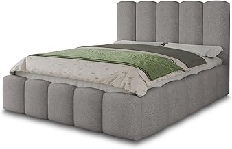 Sofnet Aura Upholstered Bed - Storage Bed with Gas Struts - Double Bed with Slatted Frame, Bed with Upholstered Headboard, Bed Frame, Bedroom, Boucle Fabric (180 x 200 cm, Grey (Coral 75))