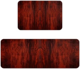Red Wood Kitchen Mats for Floor 2PCS Waterproof Non-Slip Kitchen Rugs Cushioned Anti-Fatigue Mat Heavy Duty Floor Mats Comfort Standing Mat for Kitchen Home Office Laundry