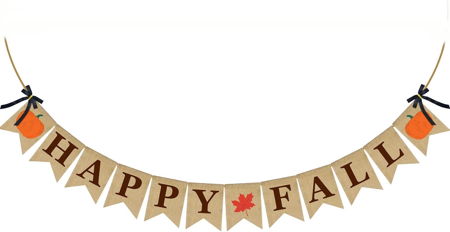 ERKOON Happy Fall Burlap Banner Happy Fall Sign Pumpkin Flag Rustic Natural Fall Harvest Banner for Autumn Home Party School Party Decoration