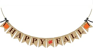 Happy Fall Burlap Banner Happy Fall Sign Pumpkin Flag Rustic Natural Fall Harvest Banner for Autumn Home Party School Party Decoration