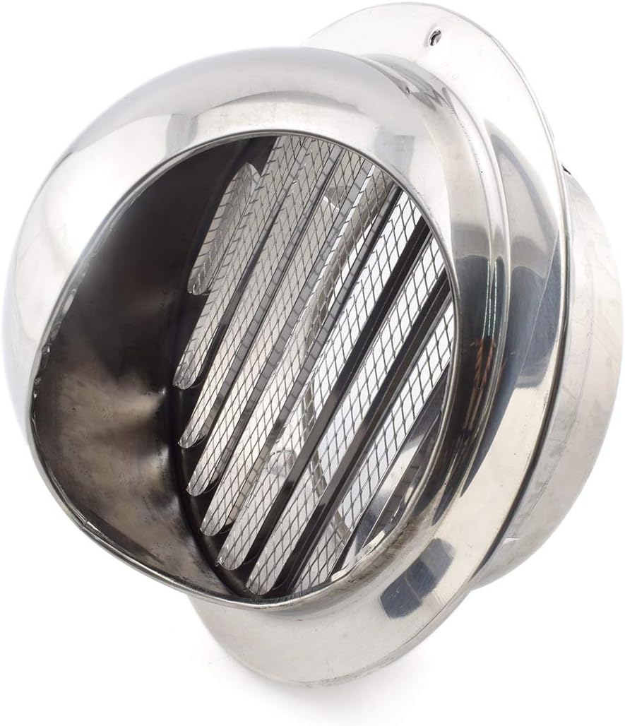 SDTC Tech 4 Inch Stainless Steel Soffit Air Vent Round Bull Nosed External Extractor Wall Vent Outlet Louver Grille Cover with Built-in Screen Mesh for Kitchen Bedroom Bathroom Office