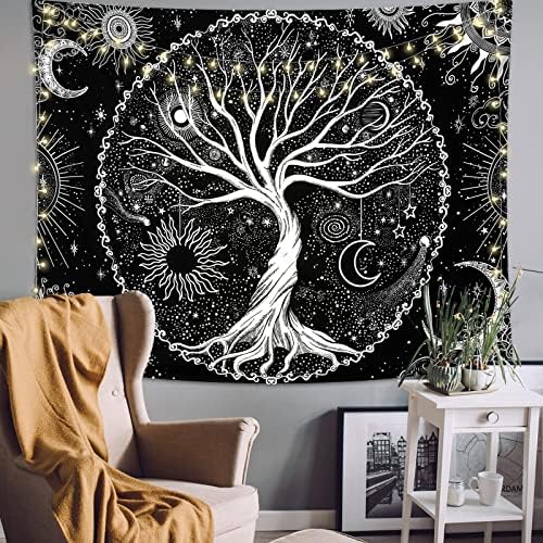 LOMOHOO Tree of Life Tapestry Black and White starry Tapestry Aesthetic Wall Hanging Tapestries Home Decor for Bedroom,Living Room,Dorm (Tree of life,M/150x130cm)