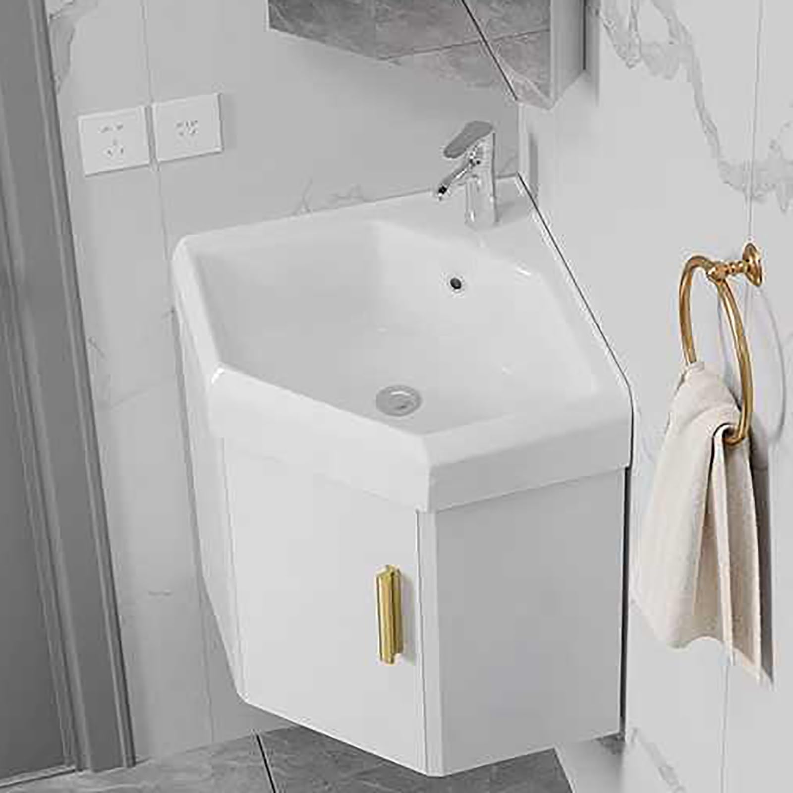 GLJTUO Bathroom Vanity Cabinet with Sink Wall Mounted Corner Design Laundry Tub Sink Combo for Home Kitchen Faucet and Drain Included,One Color-48cm/18.9in