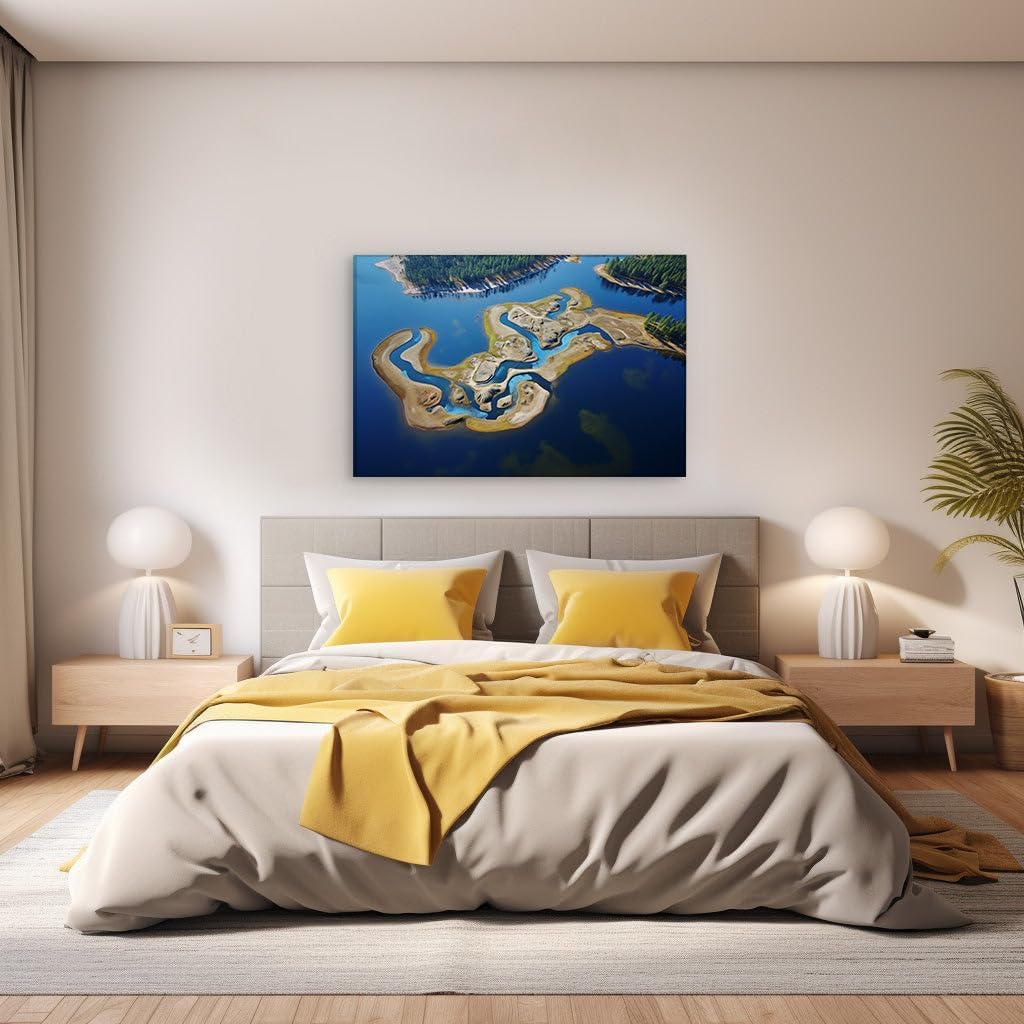 Canvas for Living room. Serene Sanctuary Amidst Sapphire Waters � Discover the Hidden Island Oasis, 27 x 18 inch Canvas Wall Art - Contemporary Masterpieces - Modern Home Decor - 69x46 cm (27x18 inch)