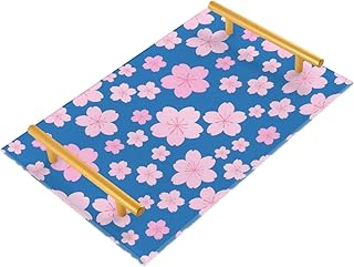 Pink Blue Japanese Cherry Blossom Decorative Rectangle Trays with Handles Food Serving Tray for Jewelry Perfume for Dinner Serving Tabla para desayuno