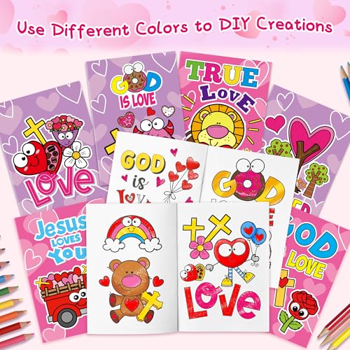 Image of Valentine's Day Coloring Books for Kids - 24Pcs Bulk Christian Theme Mini Coloring Booklet DIY Art Drawing Book for Toddlers Valentine Birthday Party Goodie Bags Stuffers Sunday School Classroom Favor