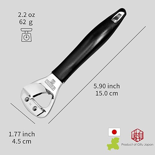 Miniatura 8 de Seki Japan - Abrelatas manual de mano, abrebotellas de acero inoxidable resistente, mango de plástico negro de 5.9 pulgadas para zurdos