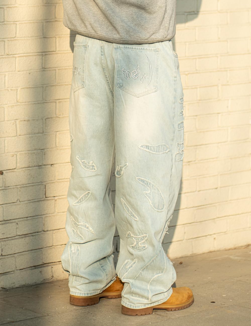 Nutriangee Men's Baggy Wide Leg Jeans, for Men Women Y2k Hip hop Fringe Frayed Edges Streetwear Embroidered Denim Pants - Image 4