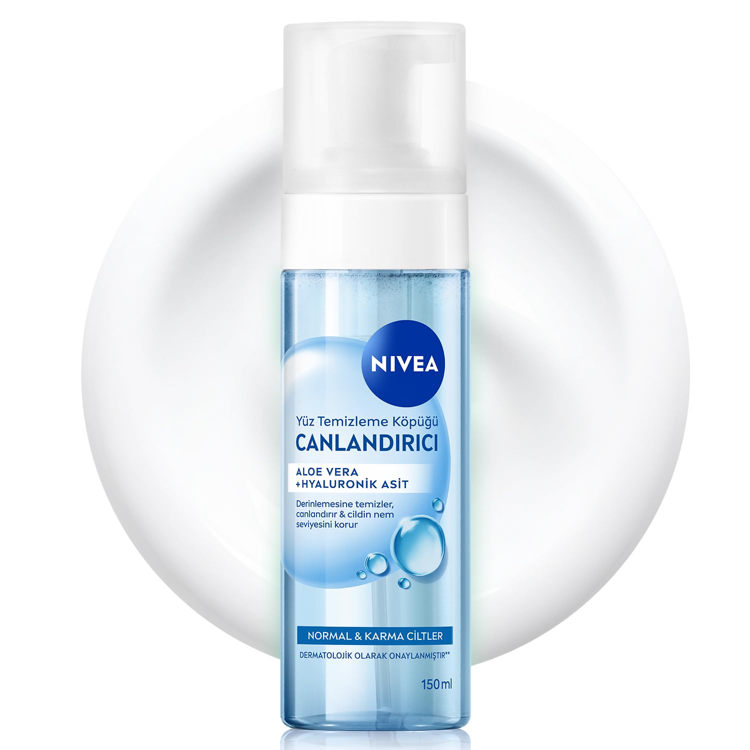 NIVEA Erfrischendes Gesichtsreinigungsmousse, 150 ml, Gesichtsreinigungsschaum mit Aloe Vera und feuchtigkeitsspendender und beruhigender Hyaluronsäure, Foaming Cleanser für normale bis Mischhaut
