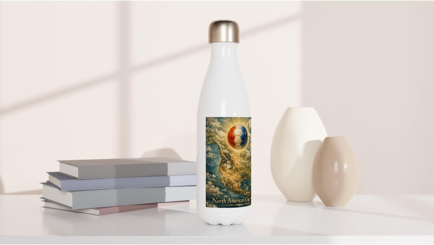 2026 World Cup USA Canada Mexico Host Nations Luxury Gold Art Deco Inspired 17oz Stainless Steel Water Bottle