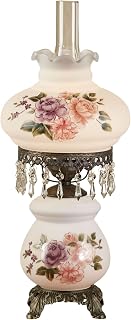 Touch of Class Brook Floral Handpainted Hurricane Table Lamp White Floral Motifs - Metal Base, Glass Shade, Scalloped Edges - Vintage Bedroom Aesthetic - Victorian Style Parlor Lamps for Bedroom