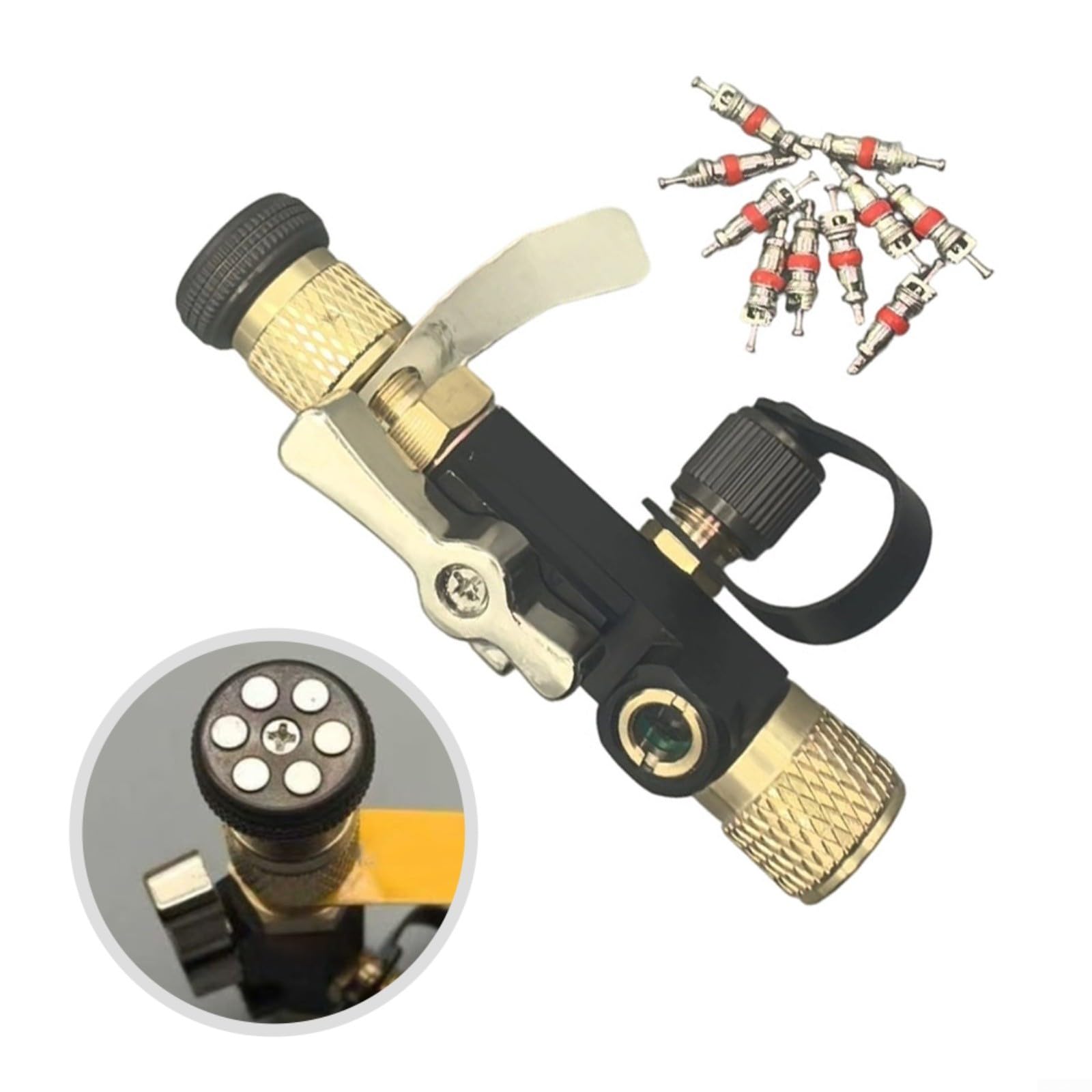 Herramienta de extracción de núcleo de válvula HVAC de 1/4 pulgadas, válvula doble con vidrio de visión, aleación de cobre magnética para sistemas R22/, kit de desmontaje eficiente con 10
