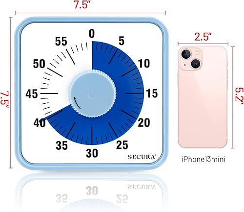 Miniatura 7 de Secura Temporizador visual de 7.5 pulgadas, temporizador visual de cuenta regresiva de gran tamaño de 60 minutos para niños y adultos, herramienta