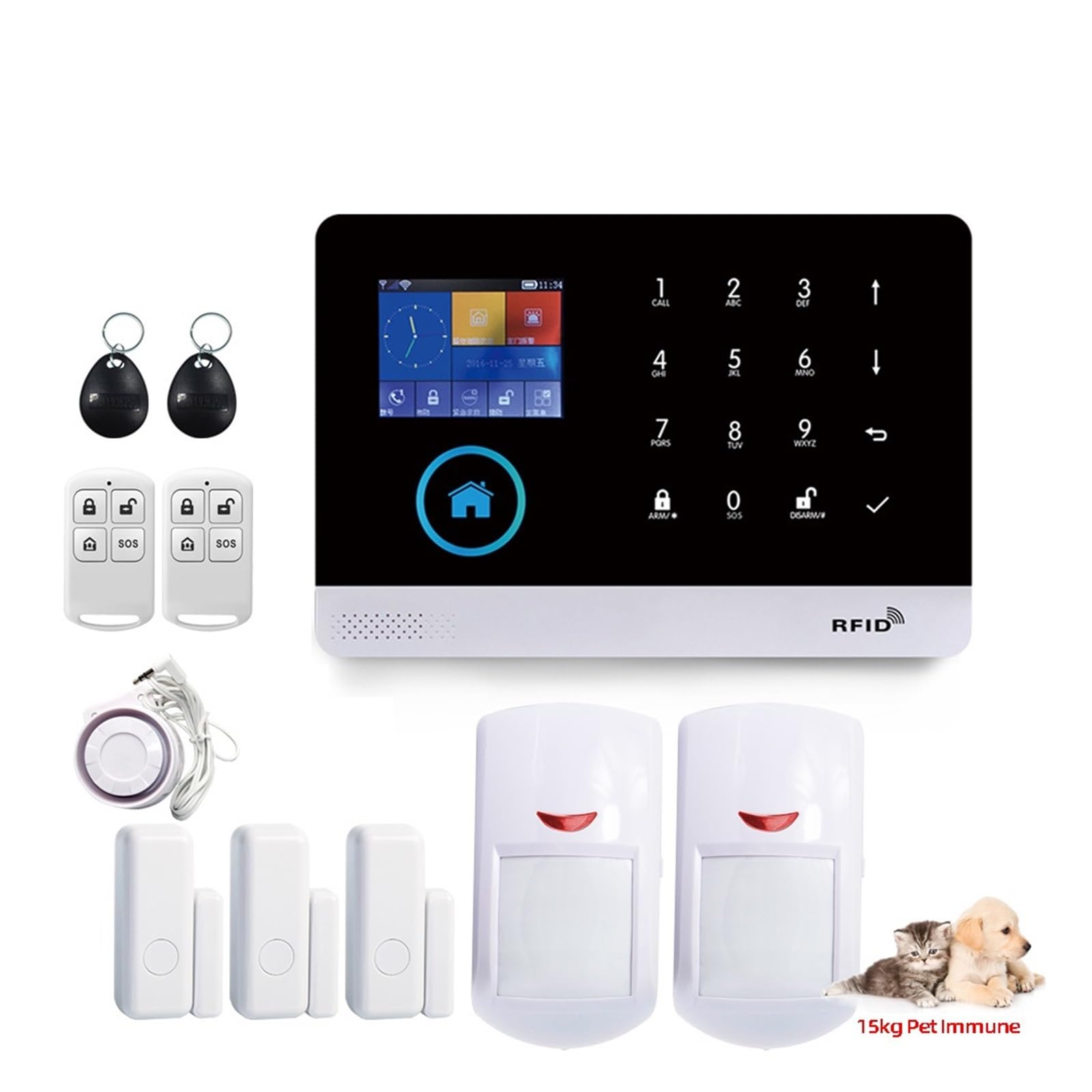 Sistemi di Sicurezza per La Casa di Allarme con Sensore di Movimento Immune agli Animali Domestici Telecamera IP WiFi Wireless Smart Home Security App Control(Pet Immune-N.)