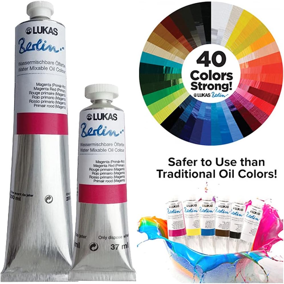 Lukas Berlin Pro Artists Water Mixable Oil Paint 37 ml Tube Burnt Sienna, Water Soluble, Lightfast Pigments, Quick Drying, Easy Clean-Up, Eco-Friendly, Professional Quality, 40 Color Range