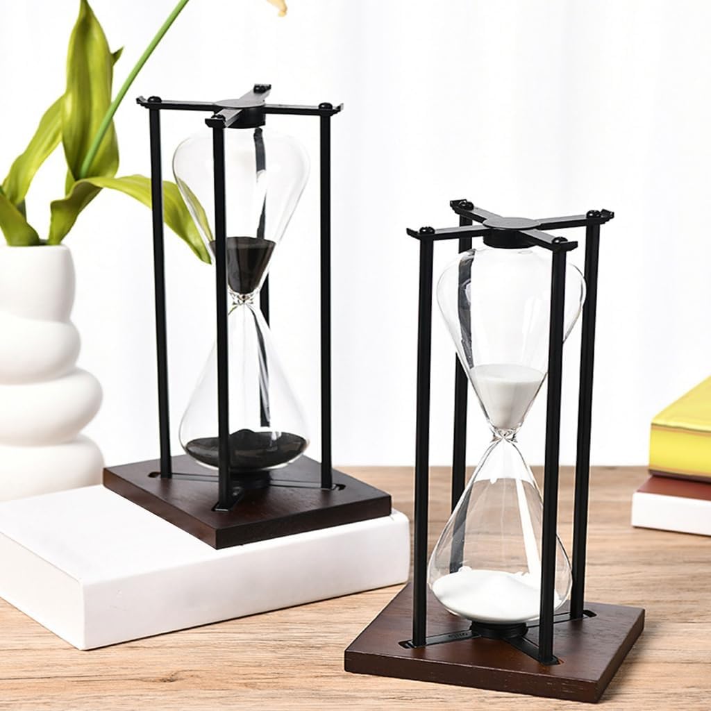 Large Iron Timer Effective 30/60Minute Sand Timer in Wood Base for Meditations and Concentration