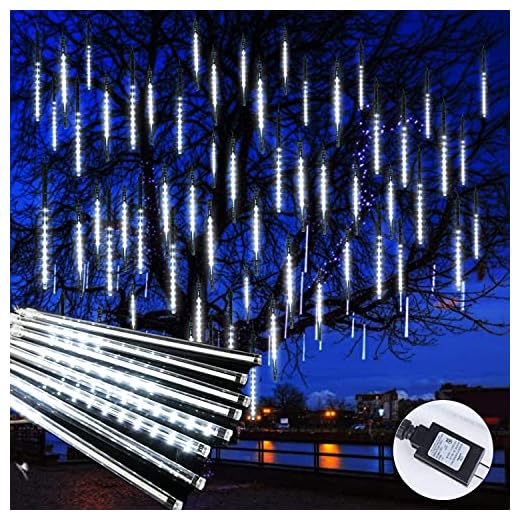 Minetom Christmas Meteor Shower Lights Outdoor, 11.8 Inches 10 Tubes 240 LED Dropping Lights Connectable Waterproof, Hanging Falling Rain Lights for Bushes Tree Holiday Christmas Wedding Party, White