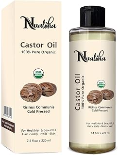 Nualoha USDA Organic Castor Oil, 100% Pure, Cold Pressed Unrefined Hexane-Free Castor Oil For Hair Growth, Eyelashes, Eyeb...