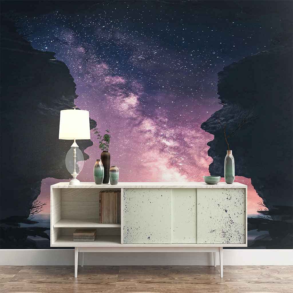Photo Papier Peint Étoilé Violet Revêtement Mural Artistique 3D Pour Chambre