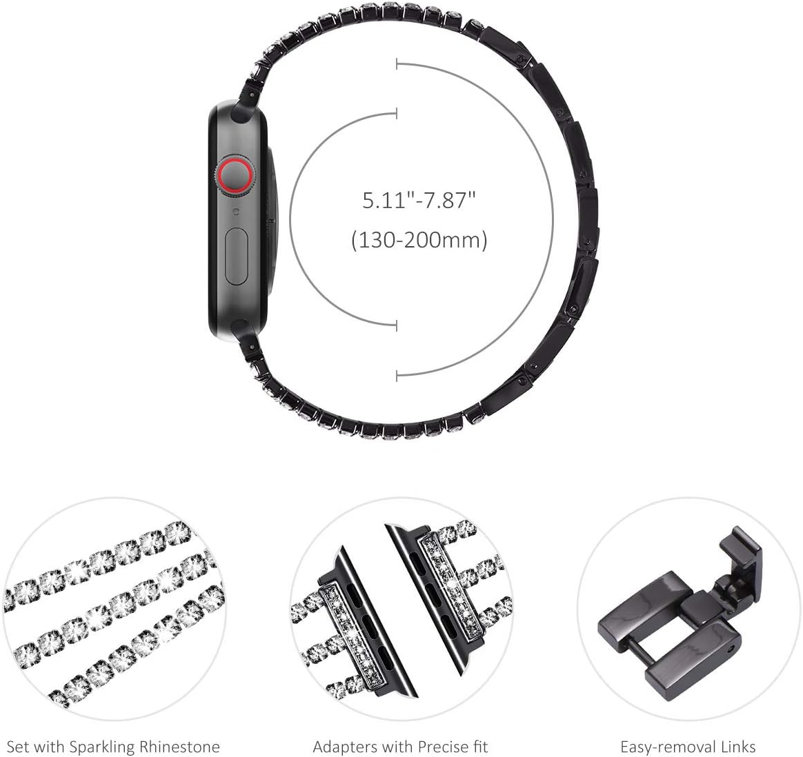 NewWays for Apple Watch Band 38mm 40mm 41mm 42mm 44mm 45mm 46mm 49mm for iWatch Series 11 10 9 8 7 6 5 4 3 2 1 SE Ultra, Sparkling Bling Shiny Diamonds Bracelet for iWatch Band Womens - Image 3