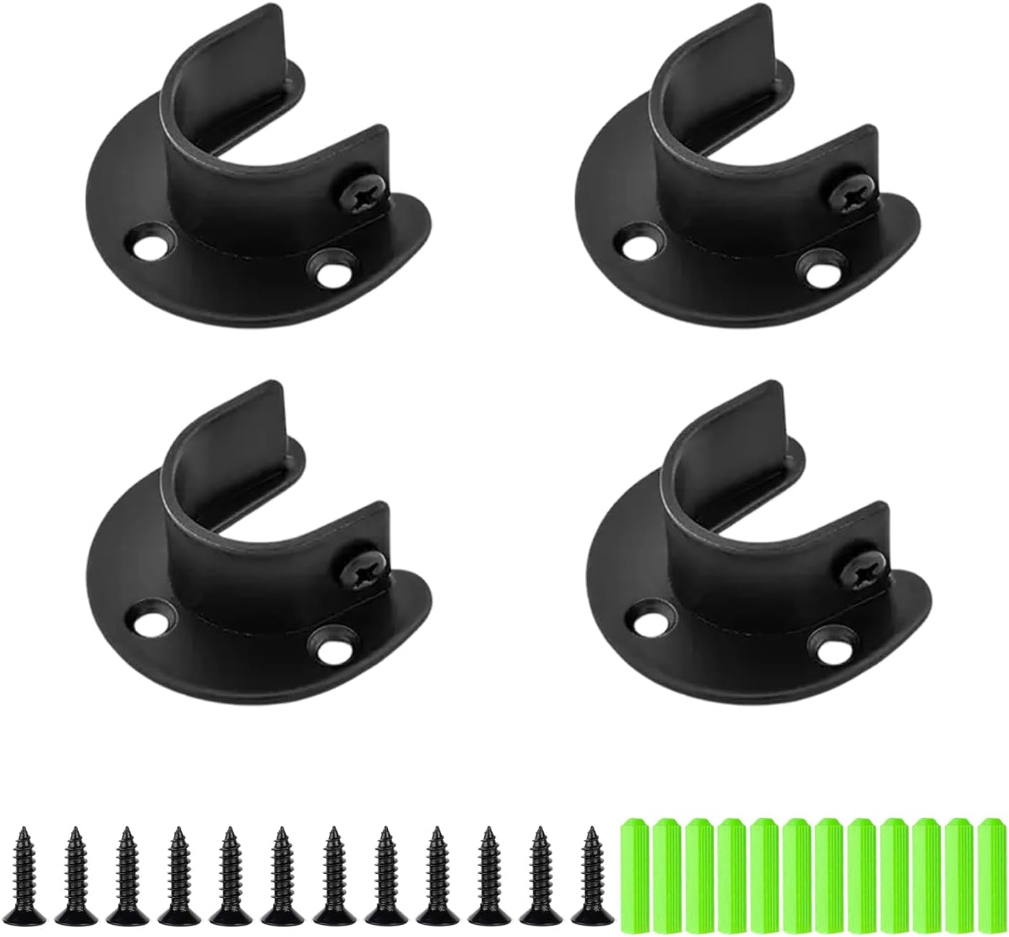 4 Pack Black Heavy Duty Closet Rod Bracket, Stainless Steel Closet Pole Socket Wardrobe Bracket, U-Shaped Rod Holder for Closet/Storage Spaces(25mm)