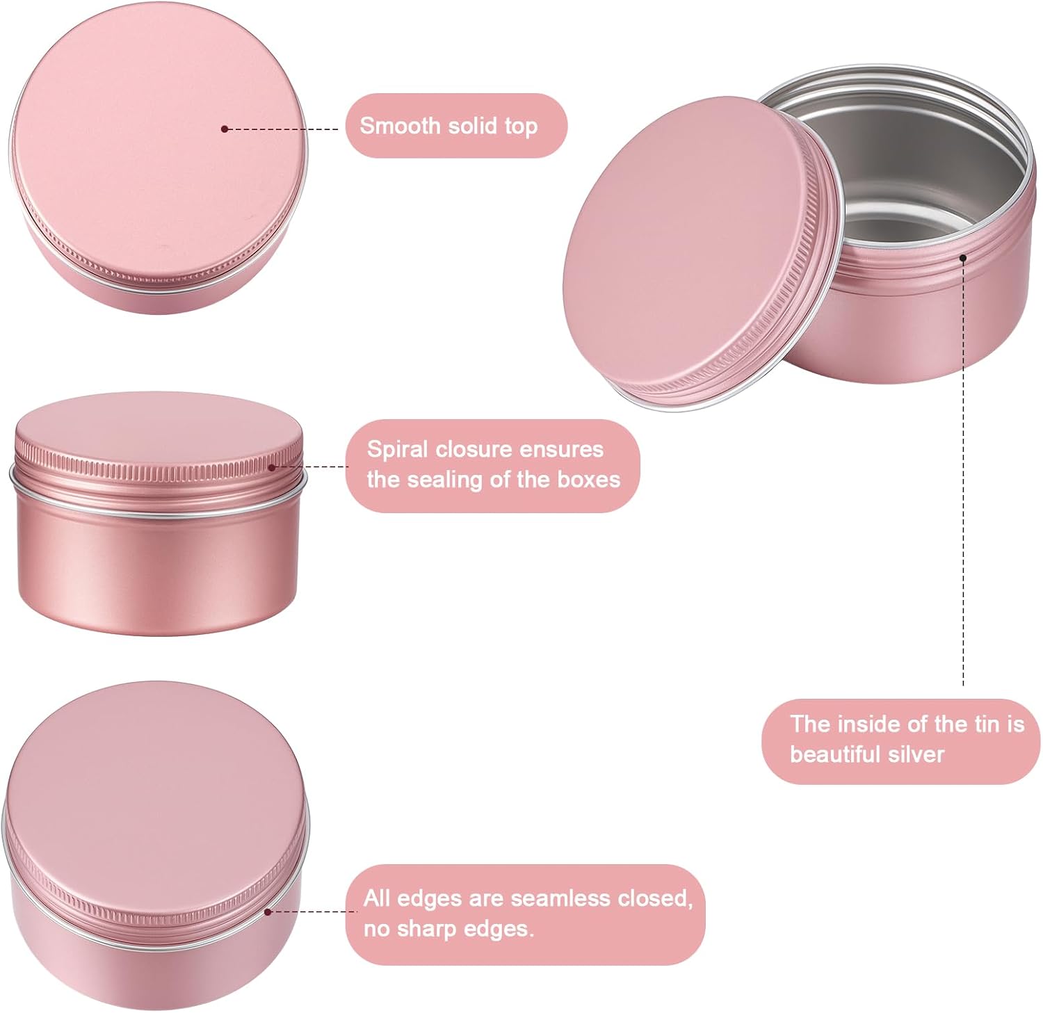 Patelai 36 Pcs 4 oz Metal Round Tins Aluminum Tin Cans Salve Tins Containers with Screw Lid 10 Sheets Stickers for Salve Spice Candies Balms Candles (Rose Gold)