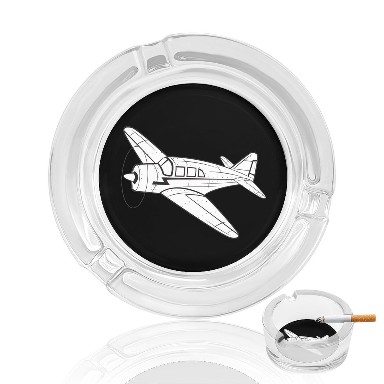 Nclqvjxzkhw Style Airplane Glass Ashtray Round Ash Tray Smoking Trays For Home Garden Outdoor
