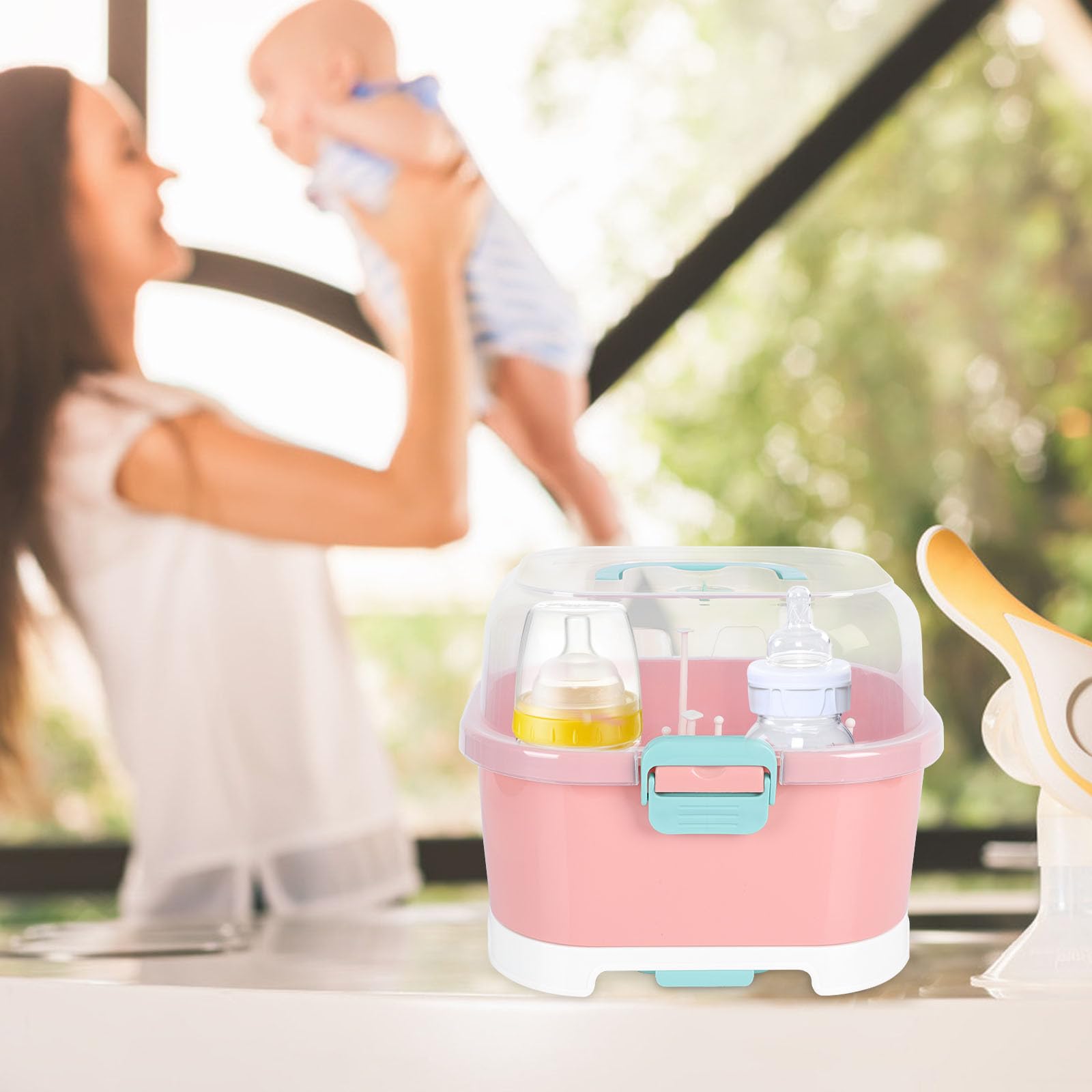Égouttoir à Biberons pour Bébé Boîte de Drainage Grosse Capacité en PP Détachable pour Séchage et Rangement Anti-poussière Pratique à Usage Domestique