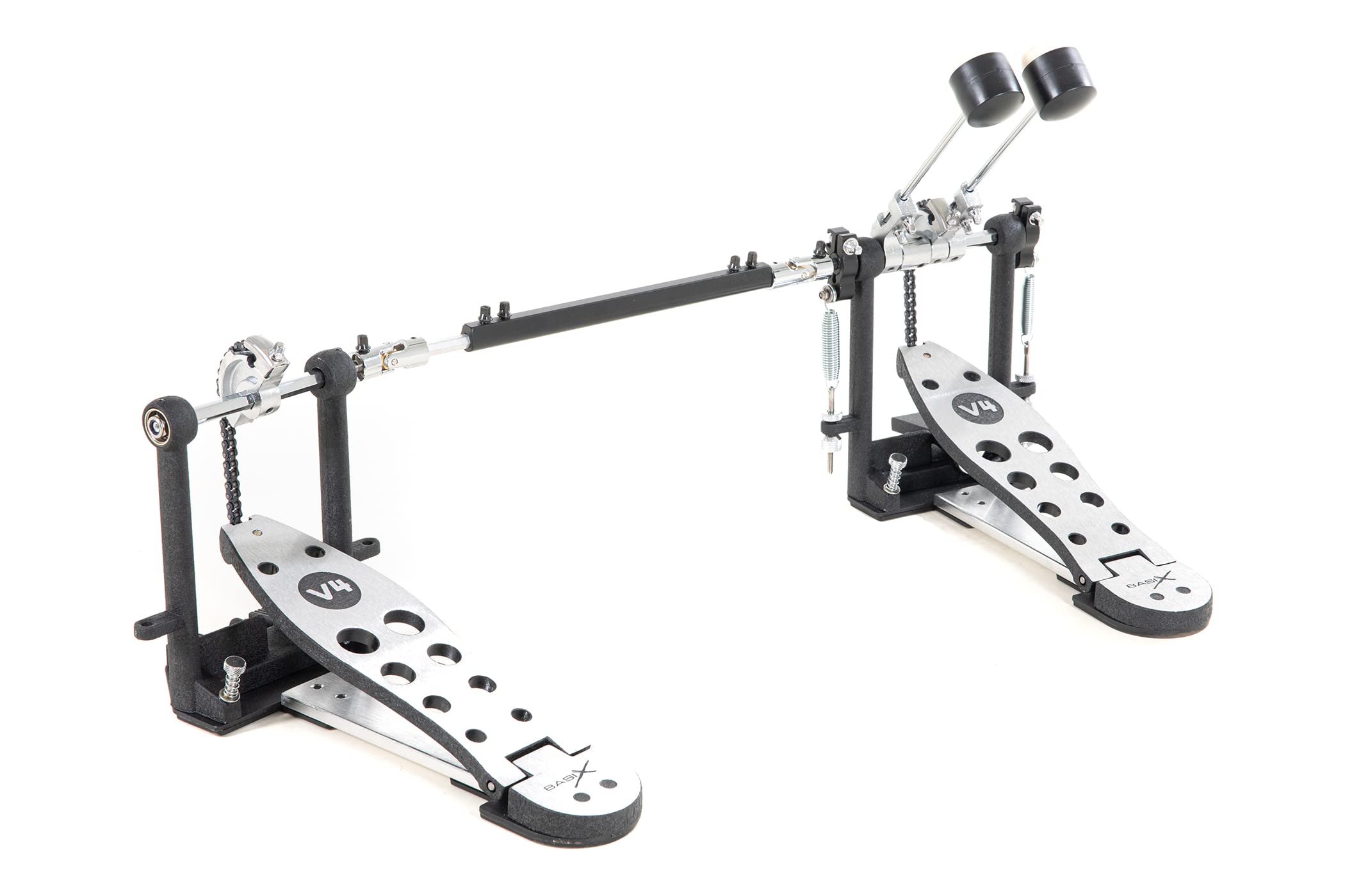 Pedal de Bombo DPD-800-V4 modelo de doble tubo, maza de doble cara, negro rugoso, 2 bases de aluminio