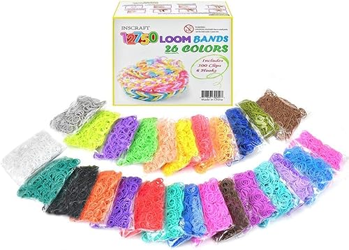 Miniatura 6 de Kit de recambio de bandas de goma de telar de 12750 piezas en 26 colores con 500 clips, 6 ganchos, kit de fabricación de pulseras de primera calidad